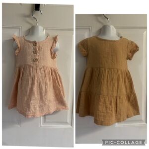 Lot of 2 2T PL Kids NWOT/VGUC Brown/Peach Floral short sleeve Dresses.